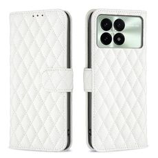 Per Xiaomi Redmi K70E Custodia a portafoglio in pelle con reticolo di diamanti (bianca)