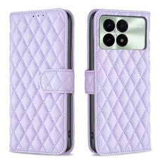 Per Xiaomi Redmi K70E Custodia a portafoglio in pelle con reticolo di diamanti (viola)