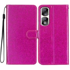 Custodia per telefono in pelle con vibrazione in polvere glitterata per Honor 90 Pro (rosa rossa)