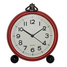 Sveglia retrò in ferro Orologio al quarzo da tavolo semplice, stile: rosso scuro