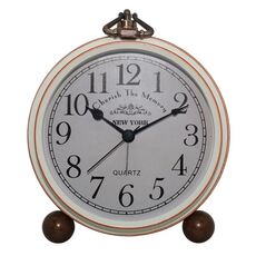 Sveglia retrò in ferro Orologio al quarzo da tavolo semplice, stile: bianco latte