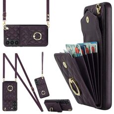Per Samsung Galaxy S24 5G Custodia per cellulare con texture rombica e cordino lungo (viola scuro)