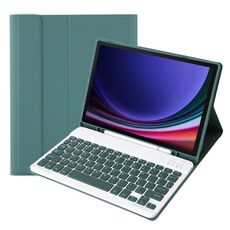 Per Samsung Galaxy Tab S9 FE A710B Custodia tablet in pelle con tastiera Bluetooth TPU color caramello con portapenne (verde scuro)