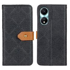 Custodia per telefono in pelle goffrata floreale europea per Honor X5 Plus (nera)