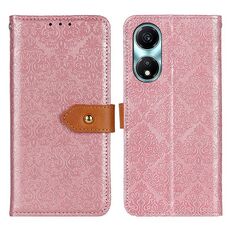 Custodia per telefono in pelle goffrata floreale europea per Honor X5 Plus (rosa)