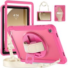 Custodia per tablet ibrida resistente per Samsung Galaxy Tab A9+ X210/X215 con manico e cinturino (rosa rosso)