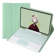 Per Samsung Galaxy Tab S9 FE Custodia in pelle con tastiera Bluetooth touch rotonda in TPU color caramello (verde chiaro)