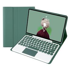 Per Samsung Galaxy Tab S9 FE Custodia in pelle con tastiera Bluetooth touch rotonda in TPU color caramello (verde scuro)