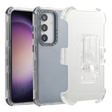 Per Samsung Galaxy S24 5G Custodia per PC satinata+TPU con clip posteriore (blu trasparente)