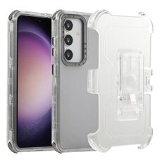 Per Samsung Galaxy S24 5G Custodia per telefono satinata per PC+TPU con clip posteriore (nero trasparente)