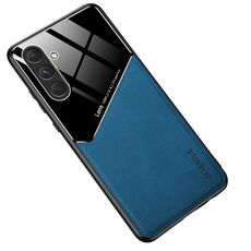 Per Samsung Galaxy S24 5G Custodia per telefono in pelle di vetro organico all-inclusive con lamiera di ferro (blu)