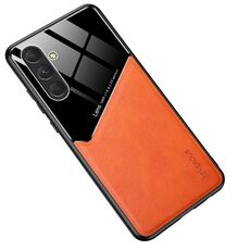 Per Samsung Galaxy S24 5G Custodia per telefono in vetro organico in pelle all-inclusive con lamiera di ferro (giallo)