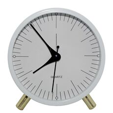 Sveglia al quarzo in metallo Orologio da soggiorno con puntatore rotondo semplice e silenzioso da tavolo (bianco)