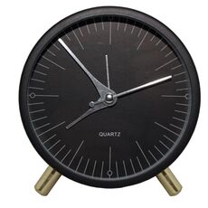 Sveglia al quarzo in metallo Orologio da soggiorno con puntatore rotondo semplice e silenzioso da tavolo (nero)