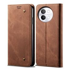 Custodia per cellulare in pelle flip con texture denim per vivo S18e (marrone)