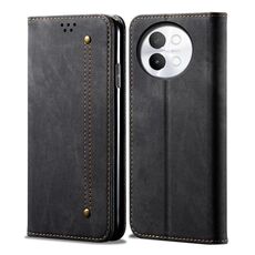 Custodia per cellulare in pelle flip con texture denim per vivo S18e (nera)