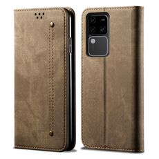 Custodia per cellulare in pelle flip con texture denim per vivo S18 (cachi)