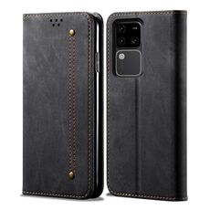 Custodia per cellulare in pelle flip con texture denim per vivo S18 (nera)