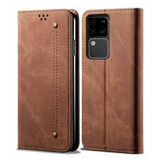 Custodia per telefono in pelle flip con texture denim per vivo S18 Pro (marrone)