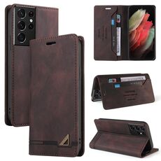 Per Samsung Galaxy S21 Ultra 5G Skin Feel Custodia antifurto con custodia in pelle a vibrazione orizzontale con supporto (marrone)