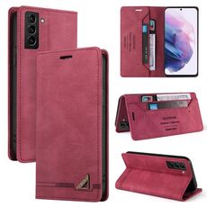 Per Samsung Galaxy S22+ 5G Skin Feel Custodia antifurto in pelle con vibrazione orizzontale con supporto (Vino Rosso)