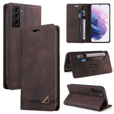 Per Samsung Galaxy S22+ 5G Skin Feel Custodia antifurto in pelle con vibrazione orizzontale con supporto (marrone)