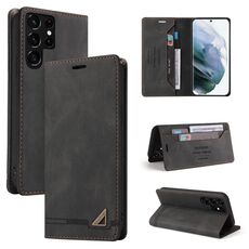 Per Samsung Galaxy S22 Ultra 5G Skin Feel Spazzola antifurto Custodia in pelle con vibrazione orizzontale con supporto (Nero)