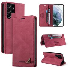 Per Samsung Galaxy S22 Ultra 5G Skin Feel Custodia antifurto in pelle con vibrazione orizzontale con supporto (vino rosso)