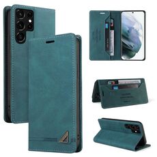 Per Samsung Galaxy S22 Ultra 5G Skin Feel Custodia antifurto con custodia in pelle a vibrazione orizzontale con supporto (blu)