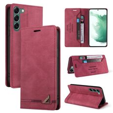 Per Samsung Galaxy S23+ 5G Skin Feel Custodia antifurto in pelle con vibrazione orizzontale con supporto (Vino Rosso)