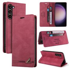 Per Samsung Galaxy S24+ 5G Skin Feel Custodia antifurto in pelle con vibrazione orizzontale con supporto (Vino Rosso)