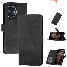 Custodia per telefono in pelle Flip per Honor 100 Cubic Skin Feel (nera)