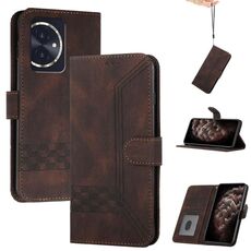 Custodia per cellulare in pelle Flip per Honor 100 Cubic Skin Feel (marrone)