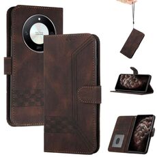 Custodia per telefono in pelle Flip Cubic Skin Feel per Honor X50 / X9b (marrone)
