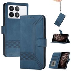 Custodia per telefono in pelle Flip Cubic Skin Feel per Xiaomi Redmi K70 (blu)