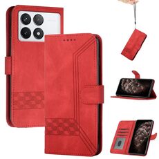 Custodia per telefono in pelle Flip Cubic Skin Feel per Xiaomi Redmi K70(Rosso)