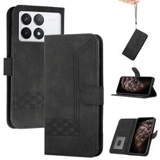 Custodia per telefono in pelle Flip Cubic Skin Feel per Xiaomi Redmi K70 (nera)