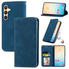Custodia per telefono in pelle magnetica retro Skin Feel per Samsung Galaxy S24+ 5G (blu)