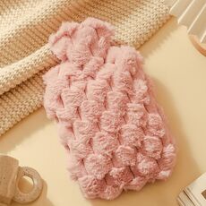 Borsa per acqua calda antideflagrante in PVC riempito d'acqua in finta pelliccia di coniglio per impacchi freddi/caldi, colore: rosa 1000 ml