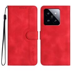 Per Xiaomi 14 Pro Custodia in pelle con motivo a cuore Skin Feel (rossa)