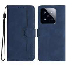 Per Xiaomi 14 Pro Custodia per telefono in pelle con motivo a cuore Skin Feel (blu reale)
