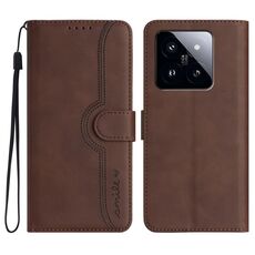 Per Xiaomi 14 Pro Custodia per cellulare in pelle con motivo a cuore Skin Feel (marrone)