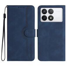 Per Xiaomi Redmi K70 Custodia in pelle con motivo a cuore Skin Feel (blu reale)