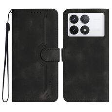 Per Xiaomi Redmi K70 Custodia in pelle con motivo a cuore Skin Feel (nera)
