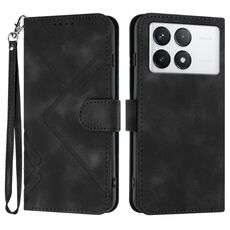 Per Xiaomi Redmi K70 Custodia in pelle con motivo a linee Skin Feel (nera)