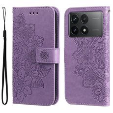 Per Xiaomi Redmi K70 / K70 Pro Custodia per cellulare in pelle con fiori a 7 petali (viola chiaro)