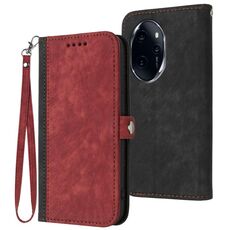 Custodia per telefono in pelle con cinturino a doppia piega con fibbia laterale per Honor 100 Pro (rossa)