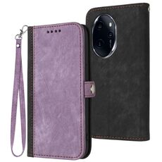 Custodia per telefono in pelle con cinturino a doppia piega con fibbia laterale per Honor 100 Pro (viola)