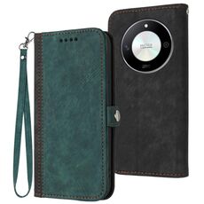 Custodia per cellulare in pelle con cinturino a doppia piega con fibbia laterale per Honor X50 / X9b (verde scuro)