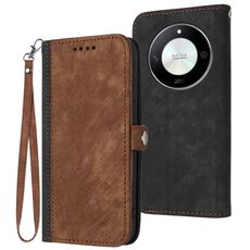 Custodia per cellulare in pelle con cinturino a doppia piega con fibbia laterale per Honor X50 / X9b (marrone)